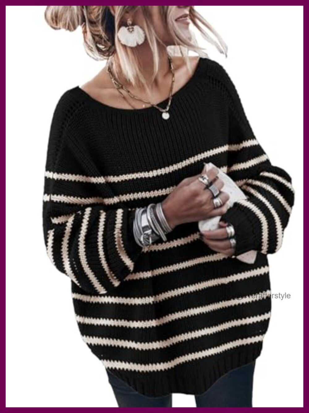 Oversized Cotton Knit Sweater Crew Neck Loose Fit Long Sleeve Pullover